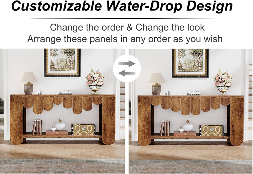 IBF 63” Long Entryway Table, 2-Tier Console Table with Storage Rustic Brown |...