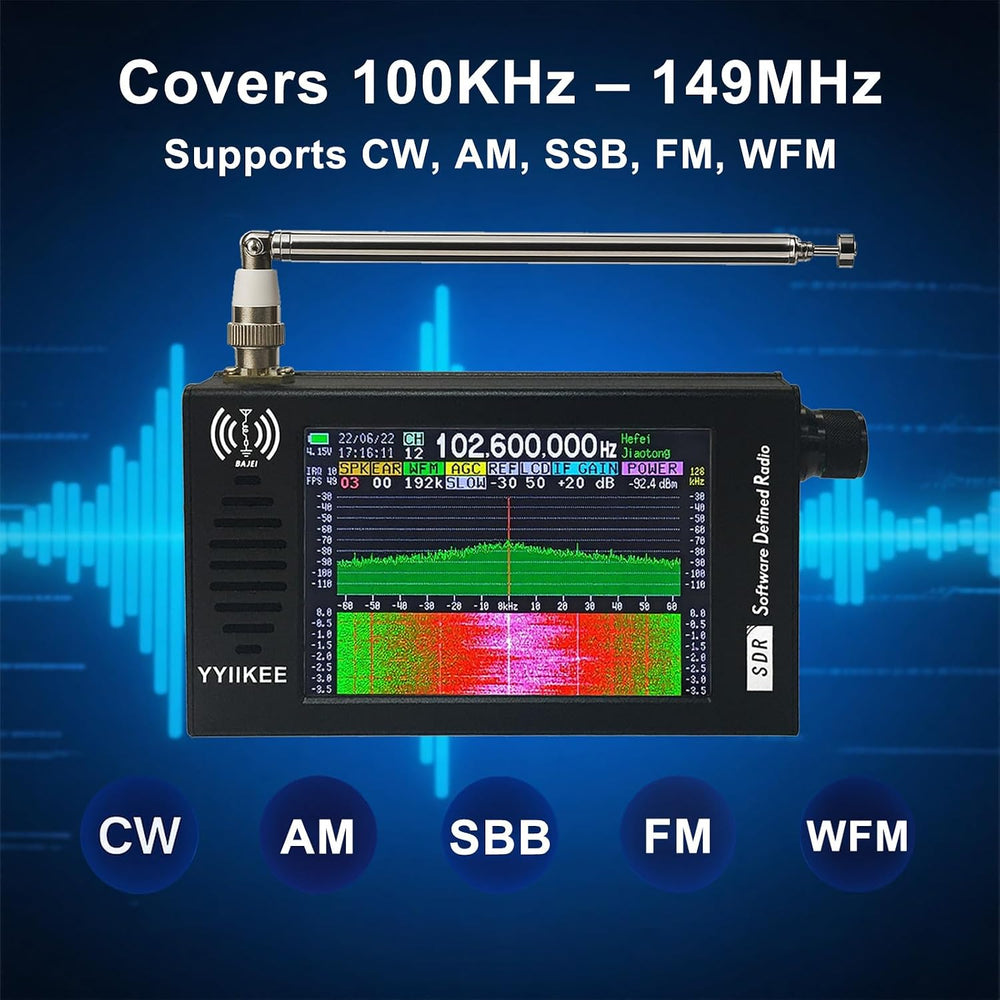 Portable SDR DSP Radio Receiver – 4.3” Touchscreen, 100KHz-149MHz, Full Band ...