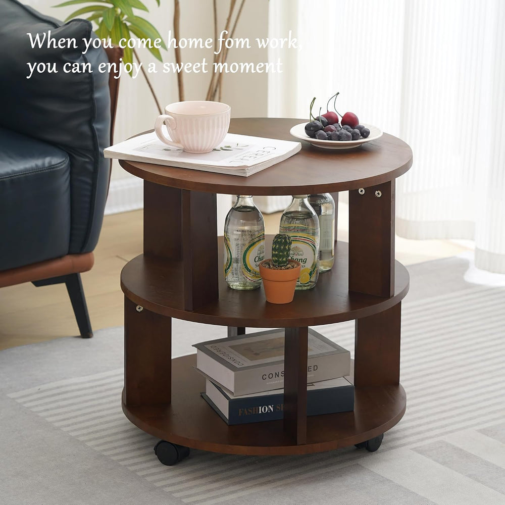 Solid Wood Coffee Table with Wheels,Modern Rolling Side Table for Living Room...