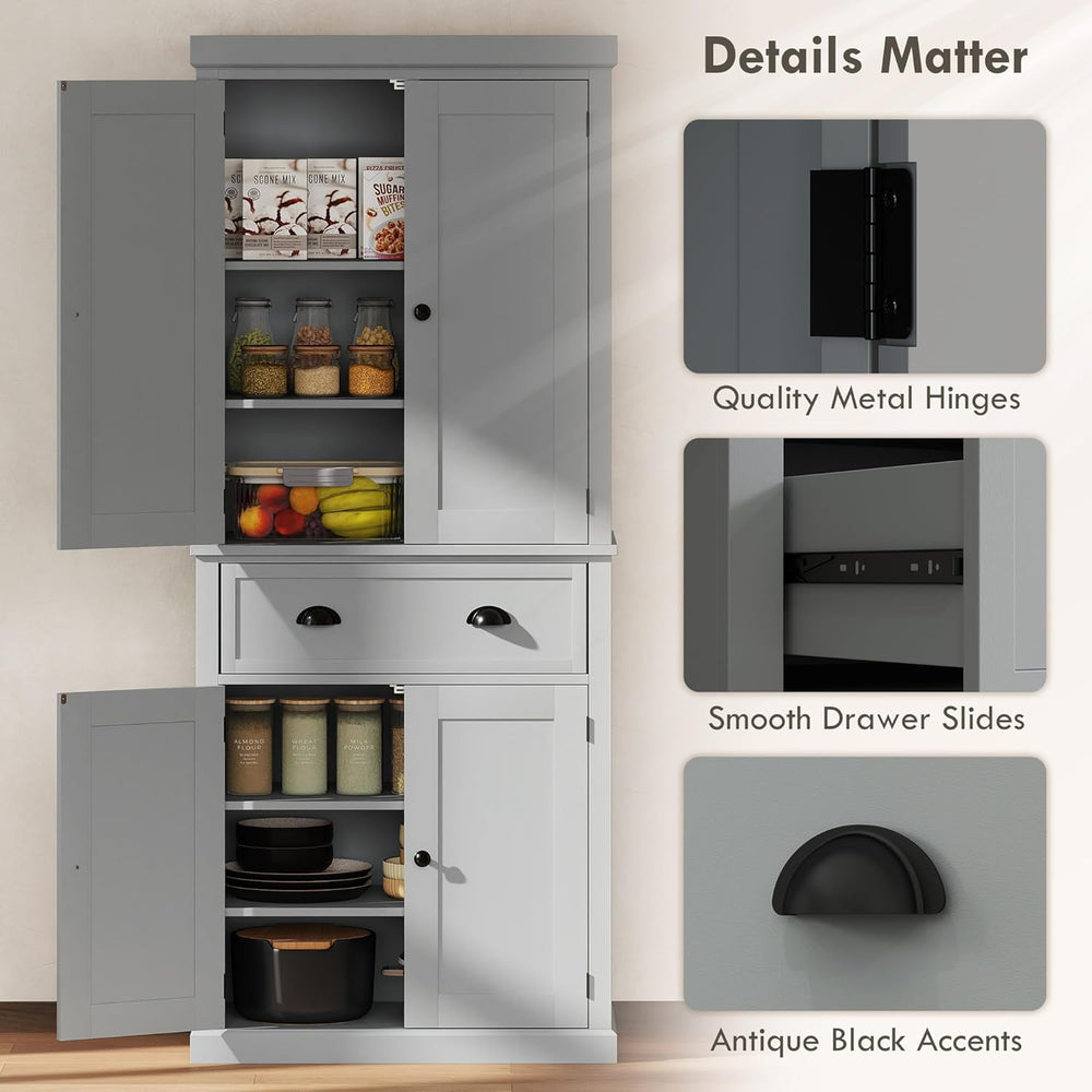 HOMCOM 72.5" Kitchen Pantry Cabinet, Traditional Freestanding Storage Ca...