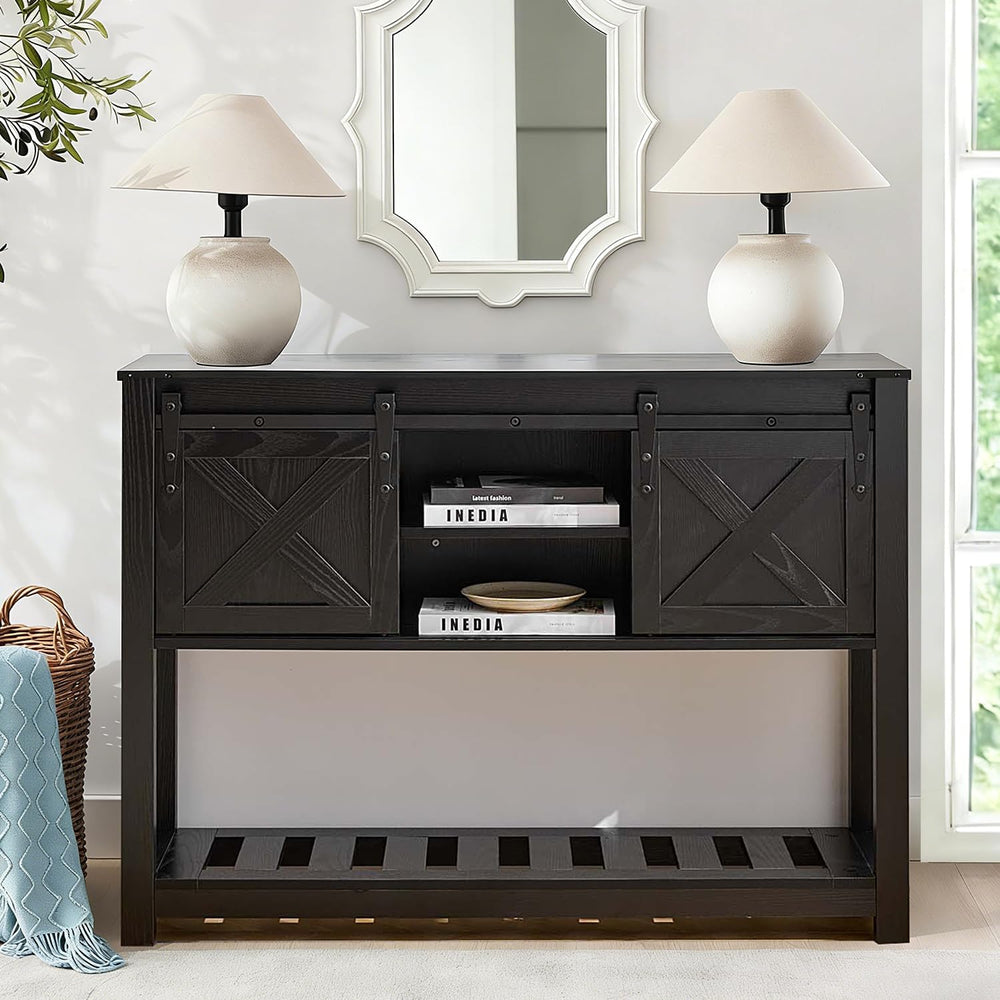 Black Farmhouse Entryway Table, Rustic Hallway Table with Storage Shelf, Sofa...