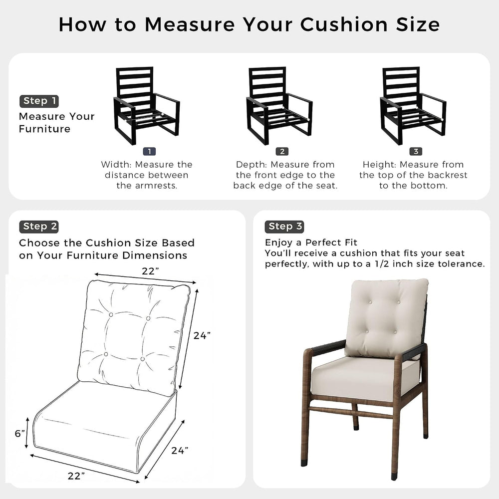 Patio Furniture Cushions Set, 22x24 Inch Outdoor Deep Seat Chair Cushions, Wa...