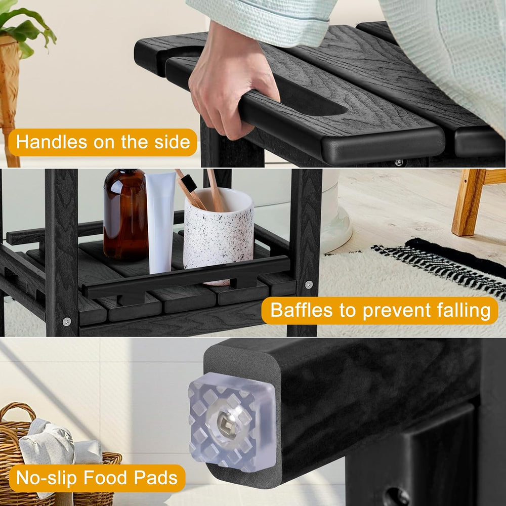 NALONE Shower Bench, HDPE Shower Stool for Shaving Legs with Handle (Black)