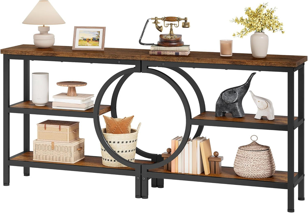 Hoctieon Console Table Set of 2, 3-Tier Industrial Entryway Table with Storag...