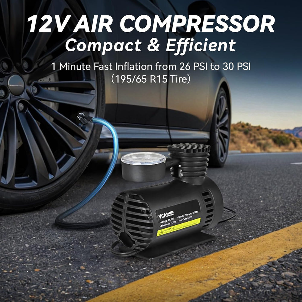 VCANENERGY Car Emergency Safety Kit Bag with Portable Air Compressor, Jumper ...