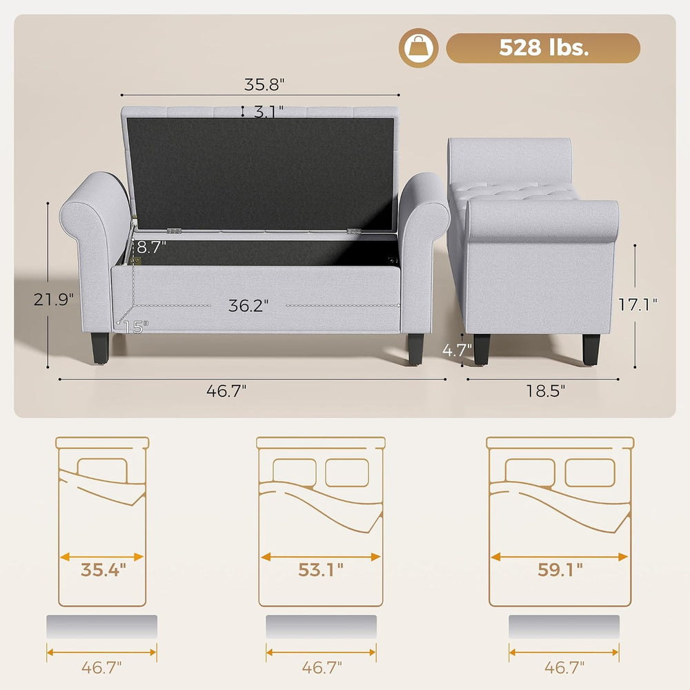 HOMCOM 47" Storage Ottoman Bench, Tufted Long Ottoman with Storage Chest...