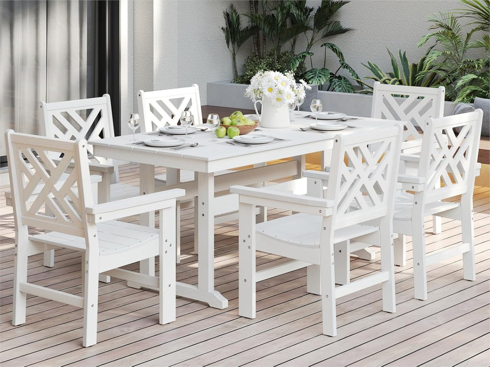 7-Piece Outdoor Dining Set, HDPE All-Weather Patio Table and Chairs Set for 6...