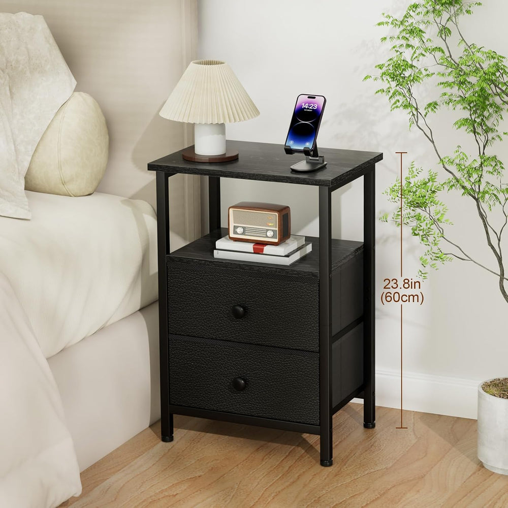 LOAKEKEL Night Stand, Black Nightstands with 2 Fabric Drawers for Bedroom | S...