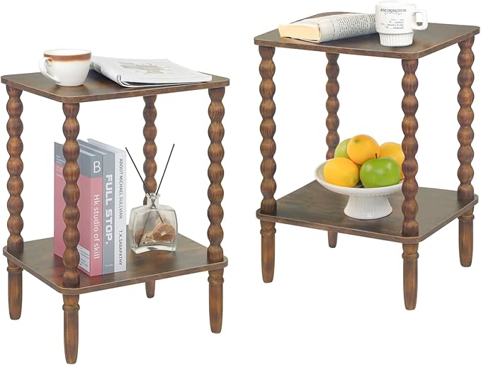 Side Tables Set of 2, Small End Table with Storage Shelf, Night Stand Set 2 B...