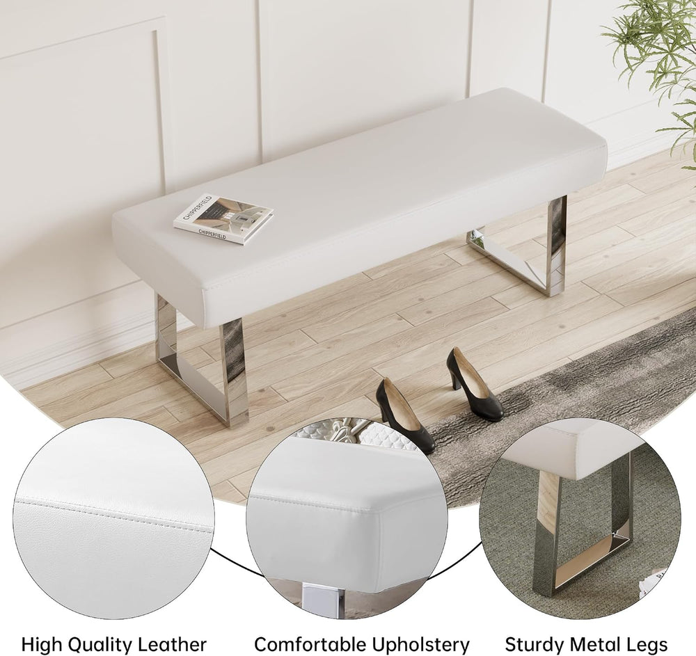 JIEXI 45.3" Upholstered PU Leather Bedroom Bench Footstool with Metal Le...