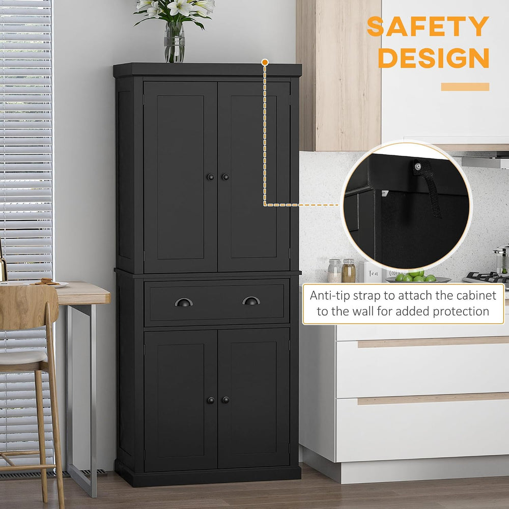 HOMCOM 72.5" Kitchen Pantry Cabinet Freestanding 4 Doors Black