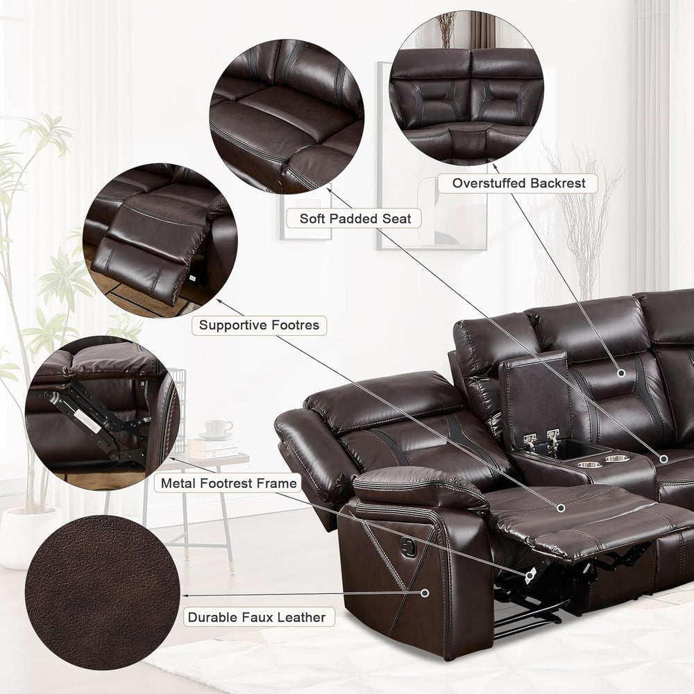 EBELLO Faux Leather Reclining Sectional Sofa Set for Living Room, 1 Recliner ...