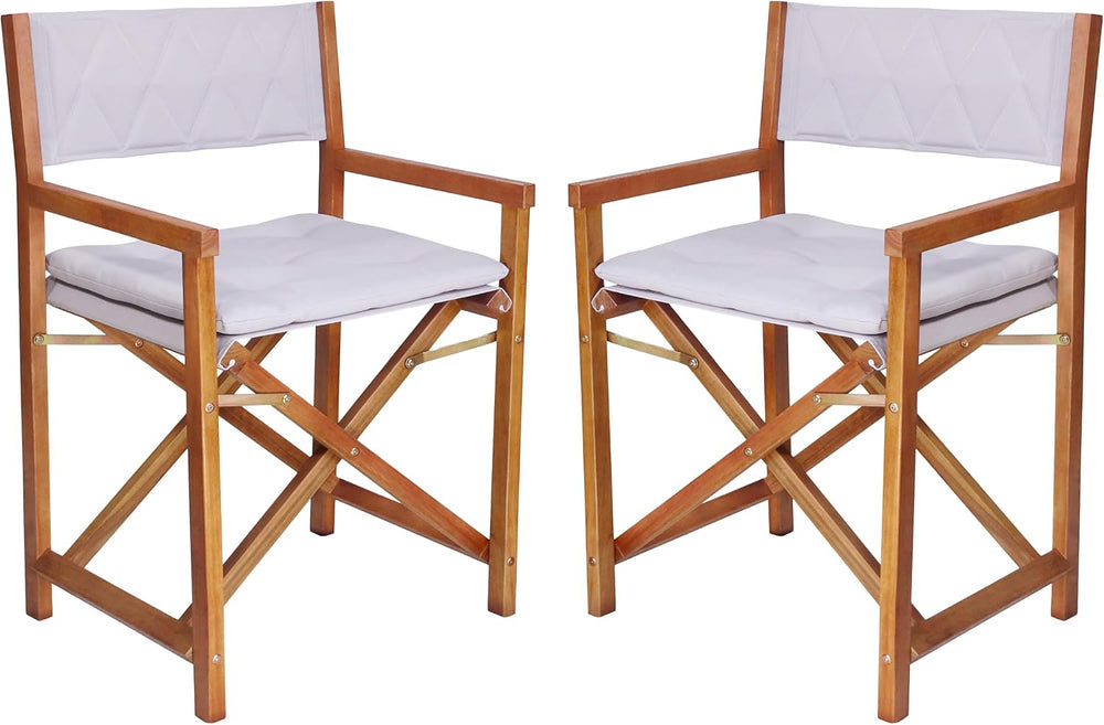 JONATHAN Y Waldo Foldable Acacia Wood Director Chair Set of 2, Cloud Gray