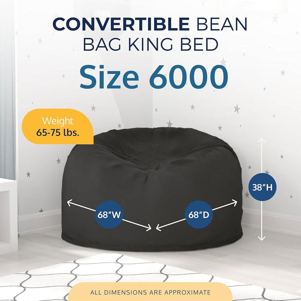 Ultimate Sack 6000 6-Foot Bean Bag Chair, Charcoal Fur Cover – Oversized Foam...
