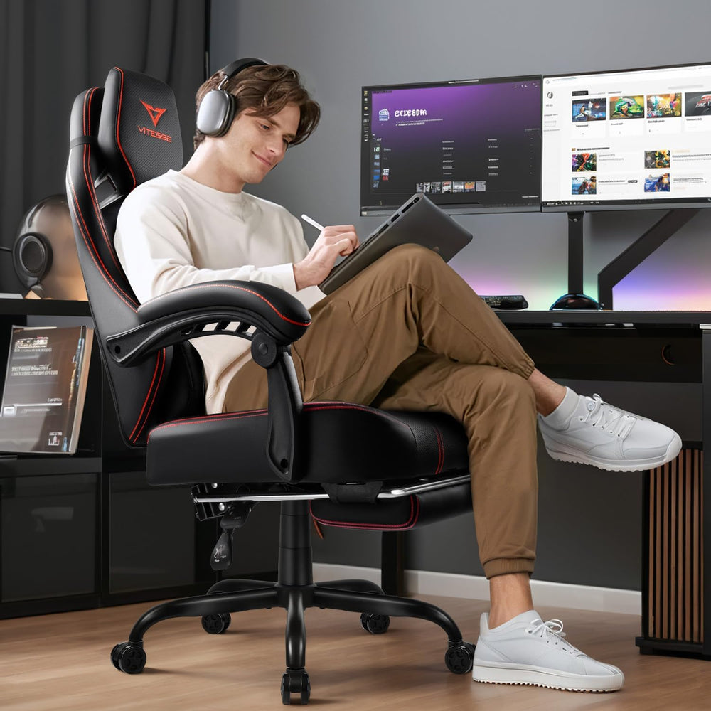 VITESSE Big and Tall Gaming Chair 400lb Capacity with Footrest | Racing-Style...