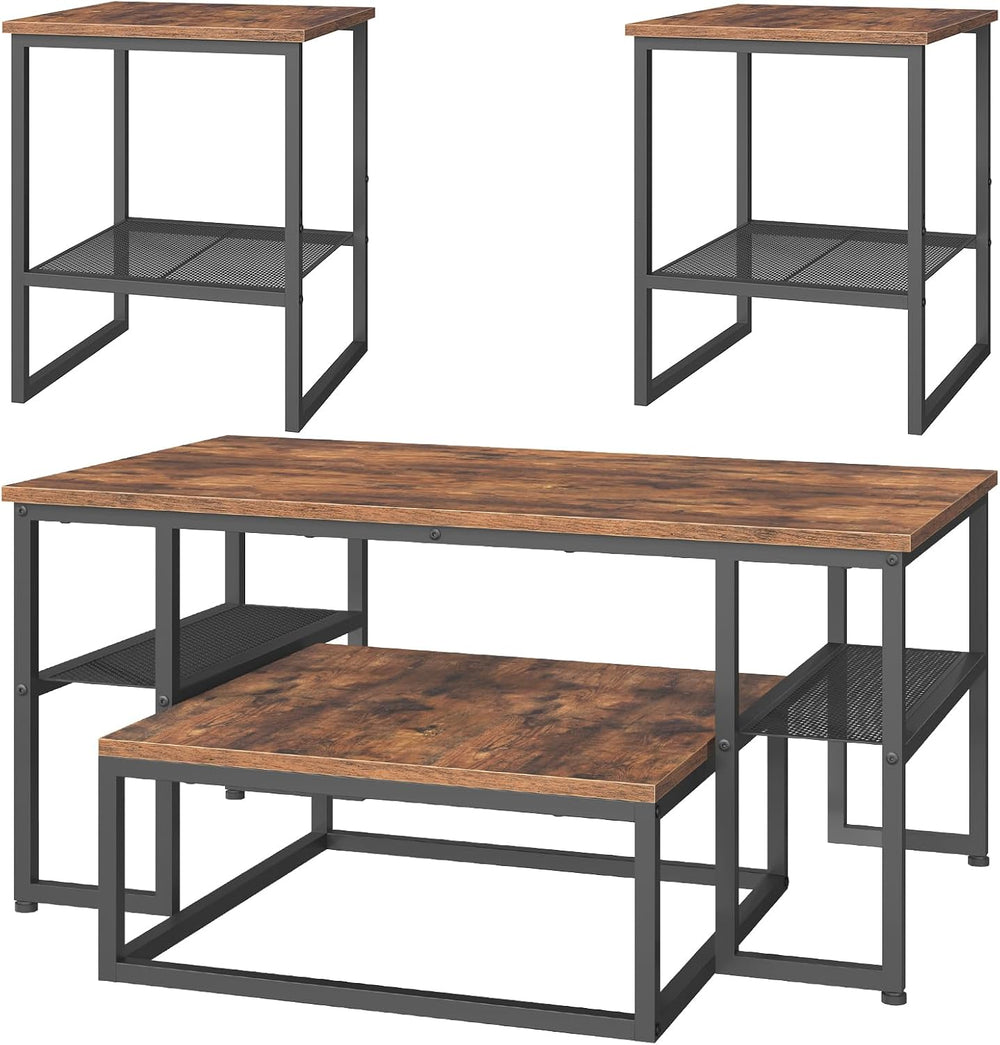 Coffee Table Set of 4, Nesting Coffee Table and 2 Side Tables | Industrial Sq...