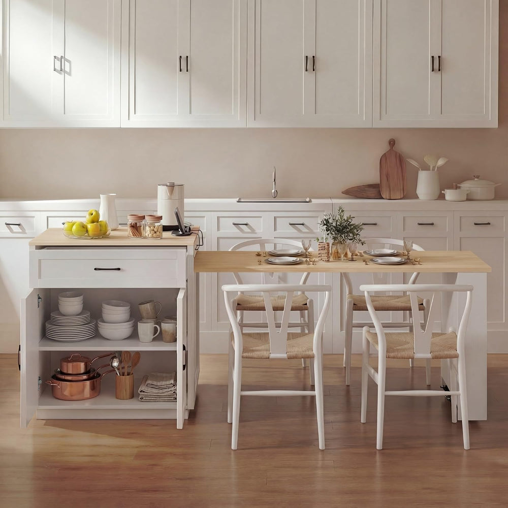 82.7" Kitchen Island with Extendable Dining Table, Modern Stationary Isl...