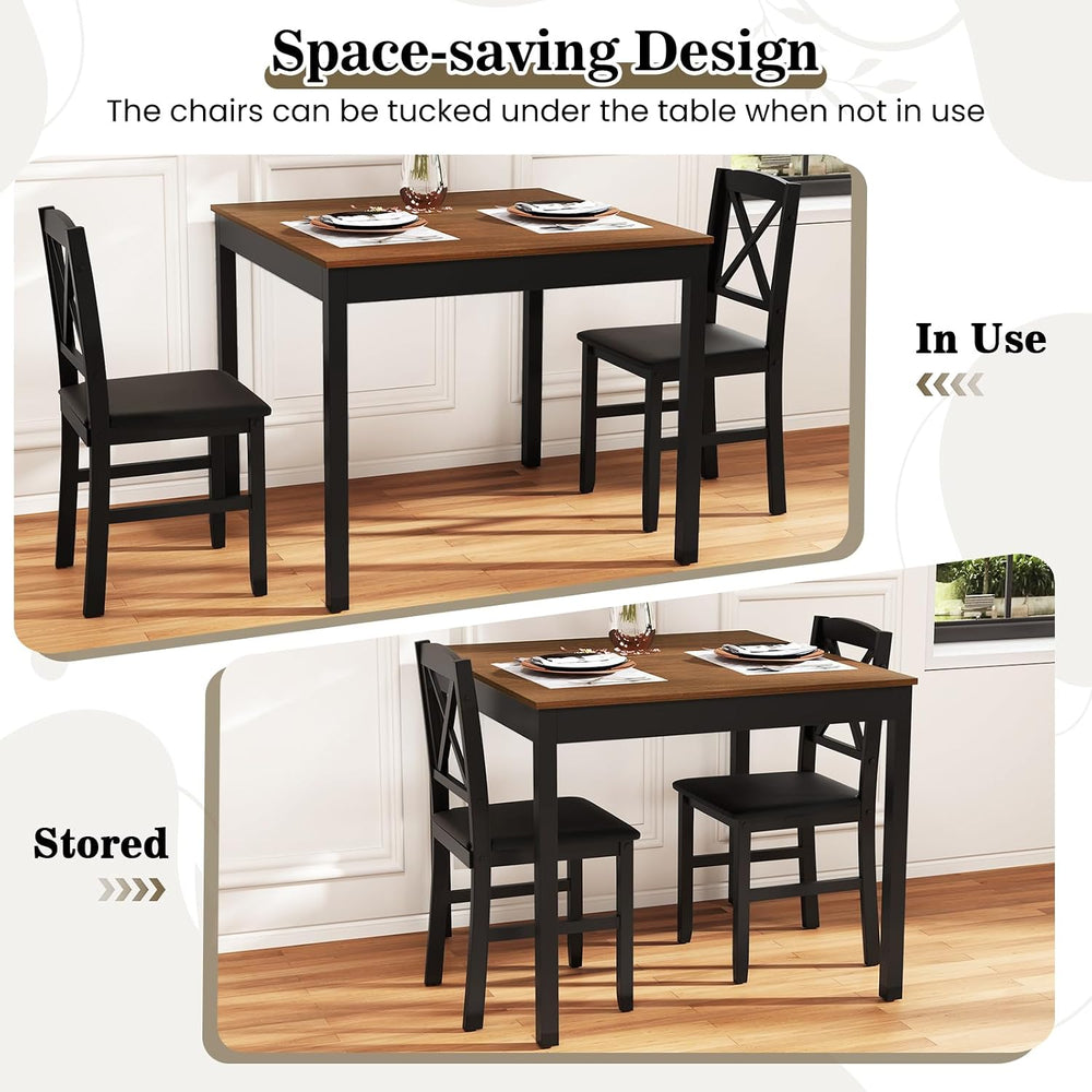 GIANTEX 3-Piece Dining Table Set for 2 - Small Wooden Kitchen Table with Upho...
