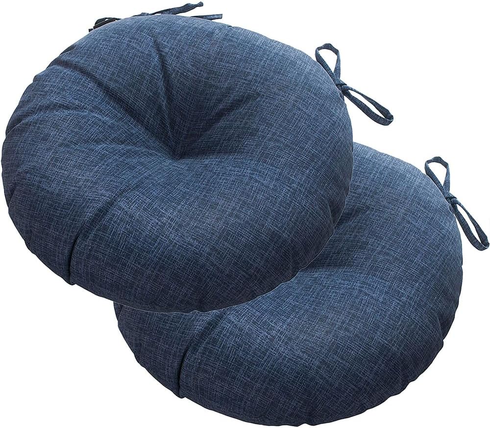 Magpie Fabrics Outdoor Round Bistro Seat Cushions with Ties Set of 2, Tufted ...