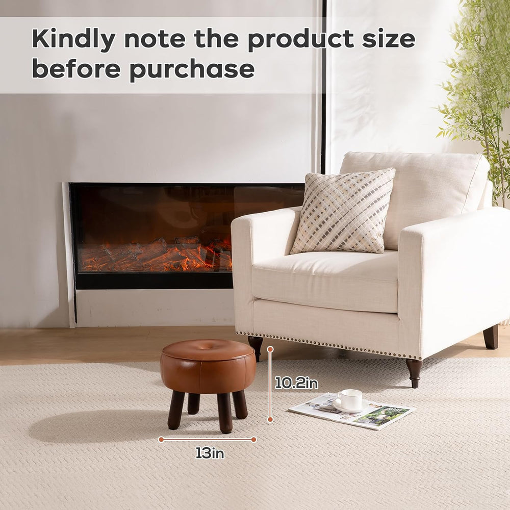oakvivo Small Foot Stool, 13in Round Faux Leather Pouf Ottoman Foot Rest | Fo...