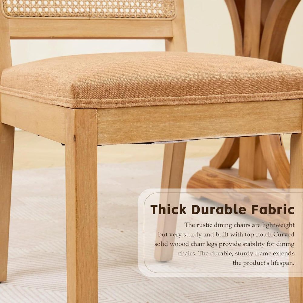Rattan Dining Chairs Set of 4, French Country Cane Back Upholstered Kitchen C...