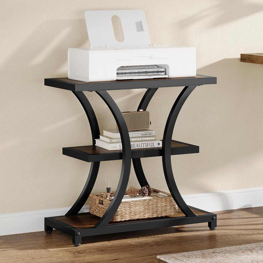 Tribesigns End Table with Storage, 3-Tier Side Table with Geometric Metal Des...