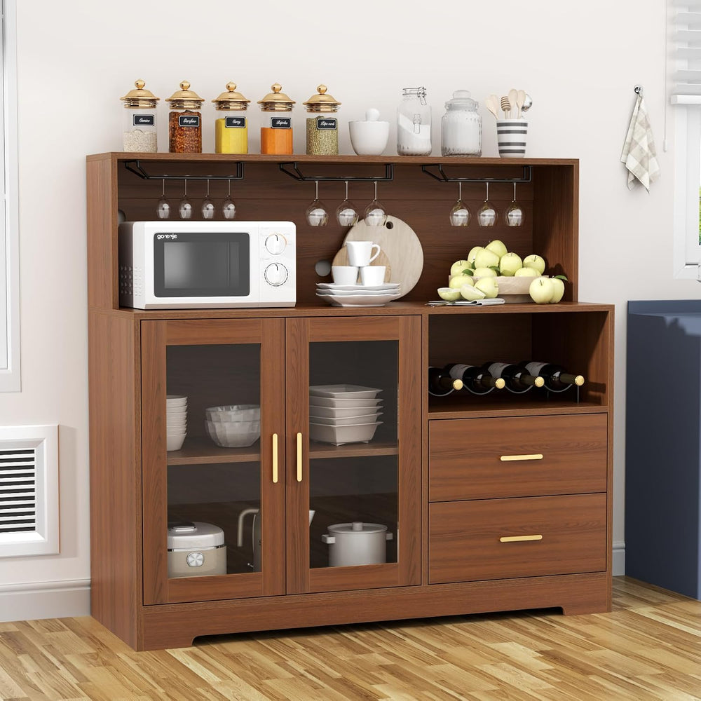 Bar Cabinet for Home with LED Light,Coffee Bar Cabinet w/ Wine & Glass Ra...
