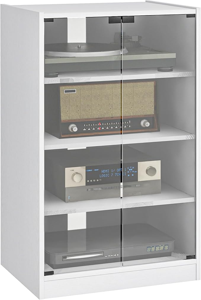 HOMCOM Media Cabinet, 4-Tier Stereo Cabinet for Vinyl Record Player, Gaming C...