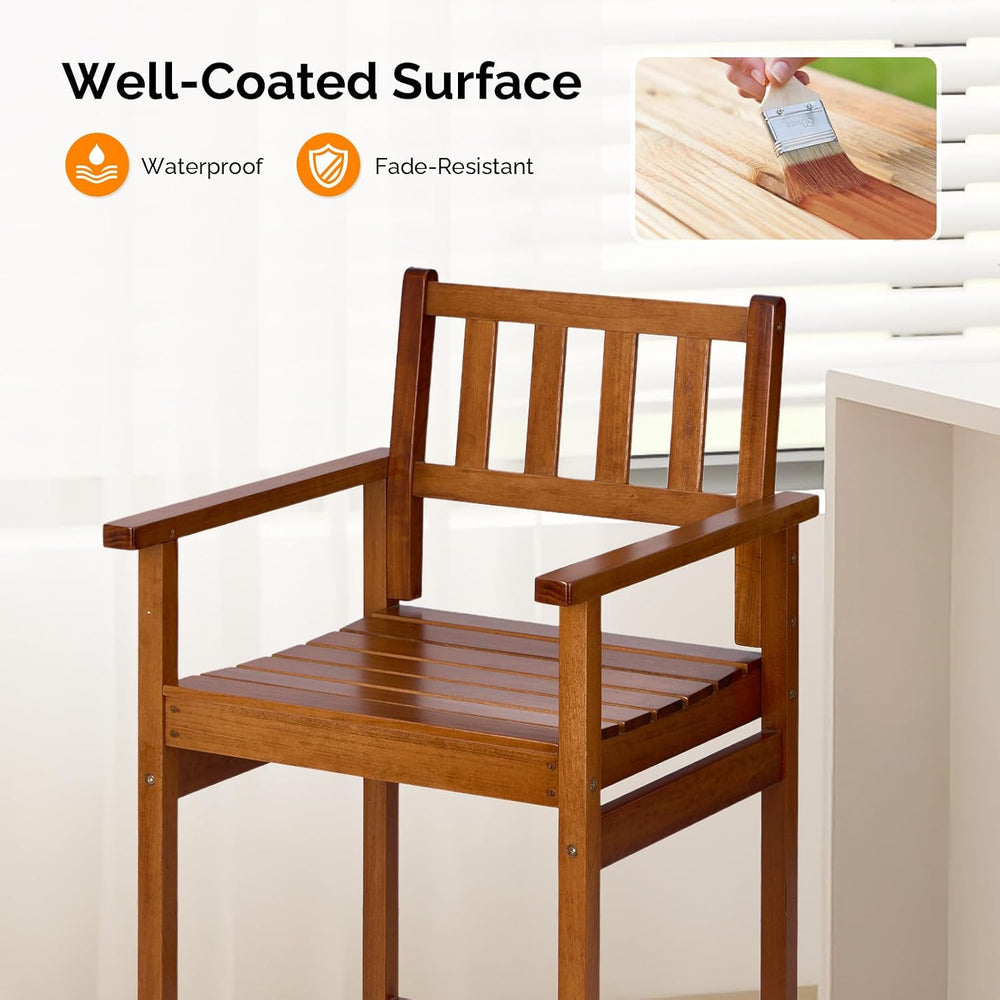 VINGLI Outdoor Bar Stools, Solid Wood Bar Stools Set of 2 Counter Height Bar ...