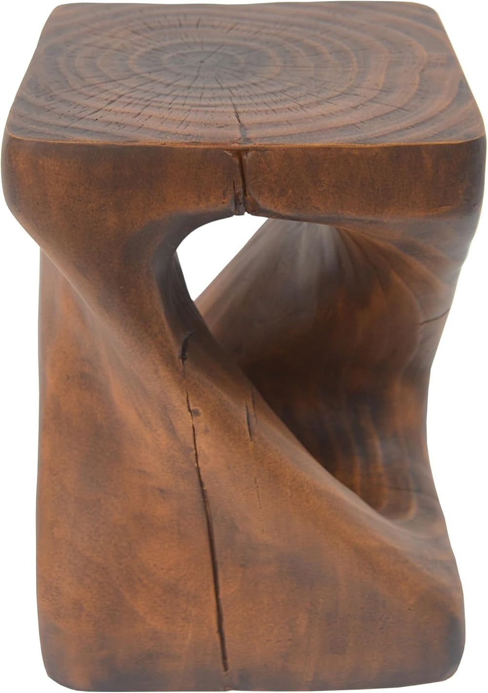Twist Shape Side Table, Wood-Like Texture, Antique Brown Color