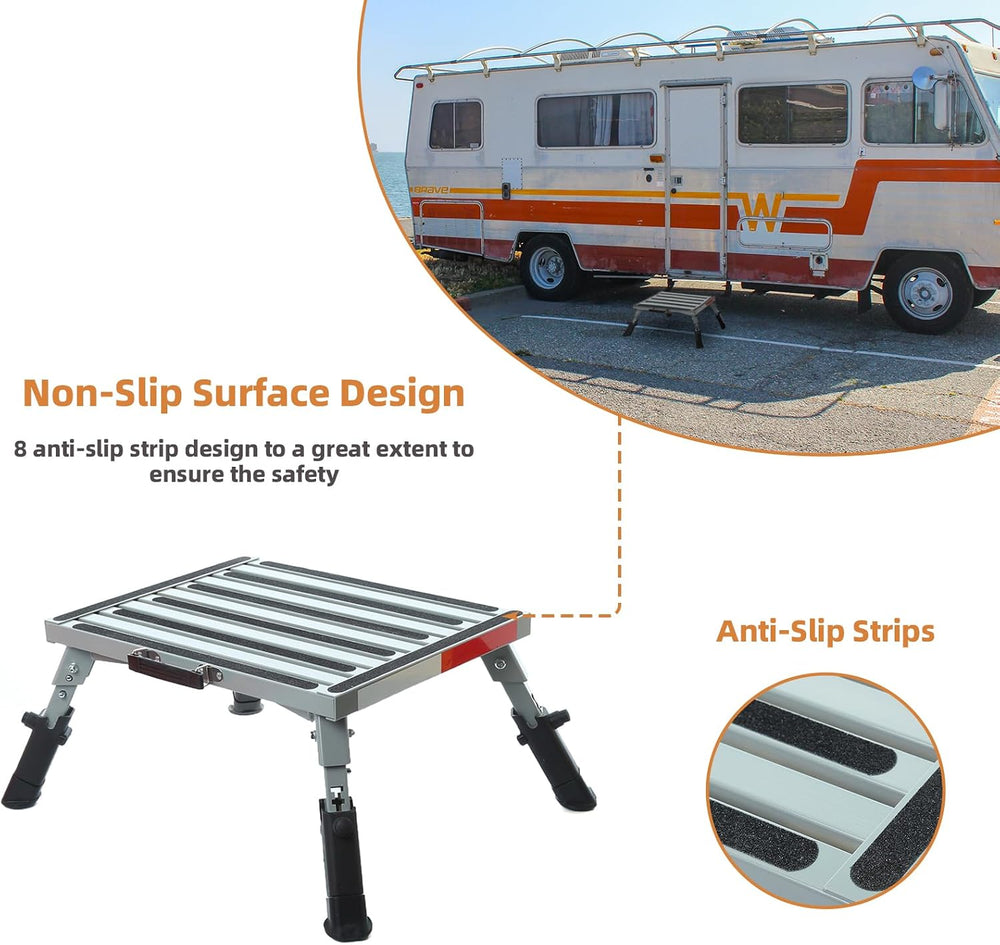 Adjustable RV Step Stool, Folding Aluminum, Gray