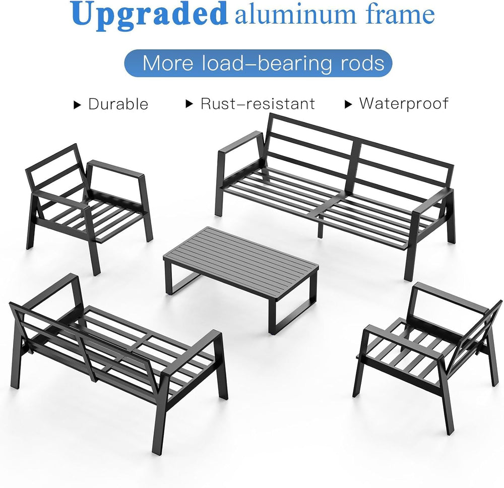 Aluminum Outdoor Patio Furniture Set, 5 Piece Sectional Coversation Sets with...