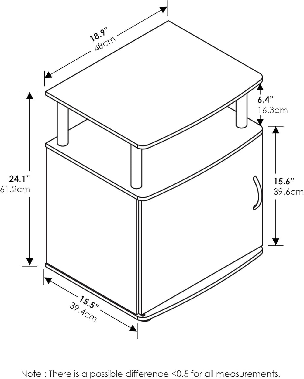 2-Tier Open Shelf Modern End Table with Door Cabinet, Soft-Edges Bedside Tabl...