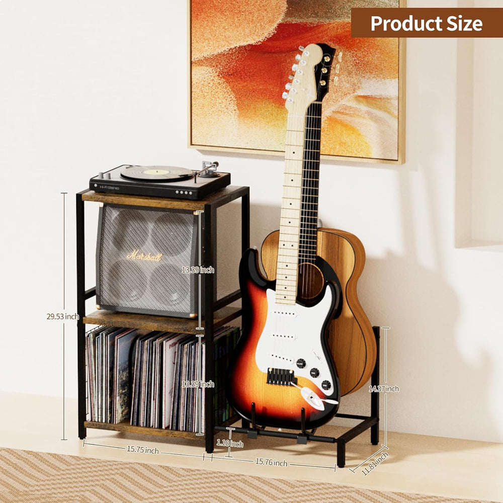 YAKANJ End Table with Guitar Stand,Record Player Stand,Vinyl Records Storage,...