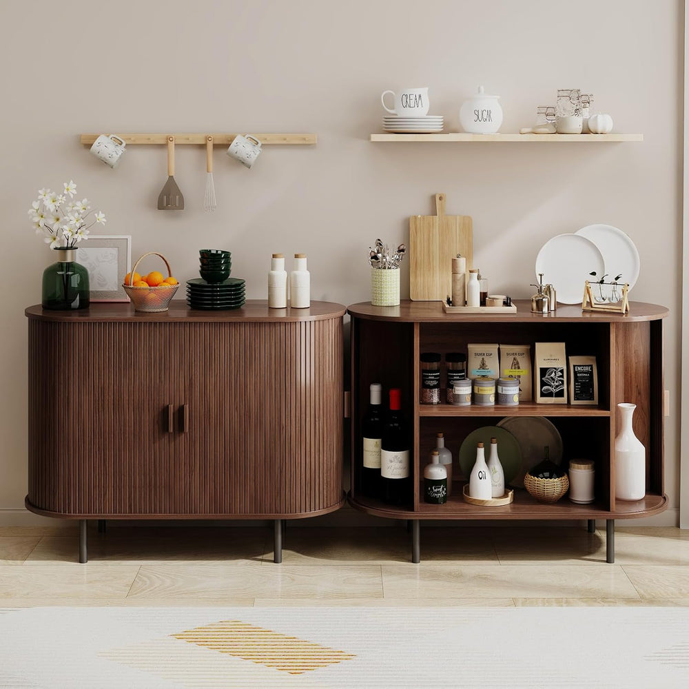 Buffet Sideboard Cabinet with Fluted Sliding Door, 40" Storage Console T...