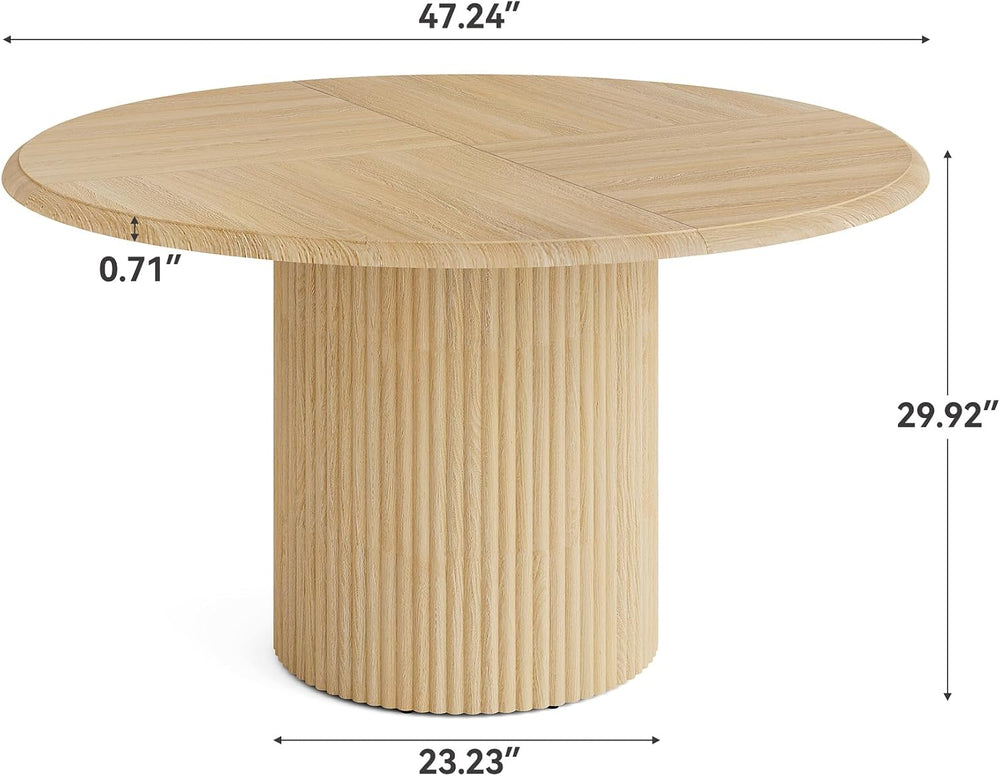 LITTLE TREE 47 Inches Round Dining Table for 4, Farmhouse Natural Wooden Dini...