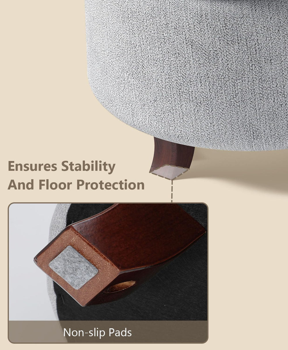 OS MOTOR Round Storage Ottoman Bench, Light Gray, 25 Inches | Multi-Functiona...