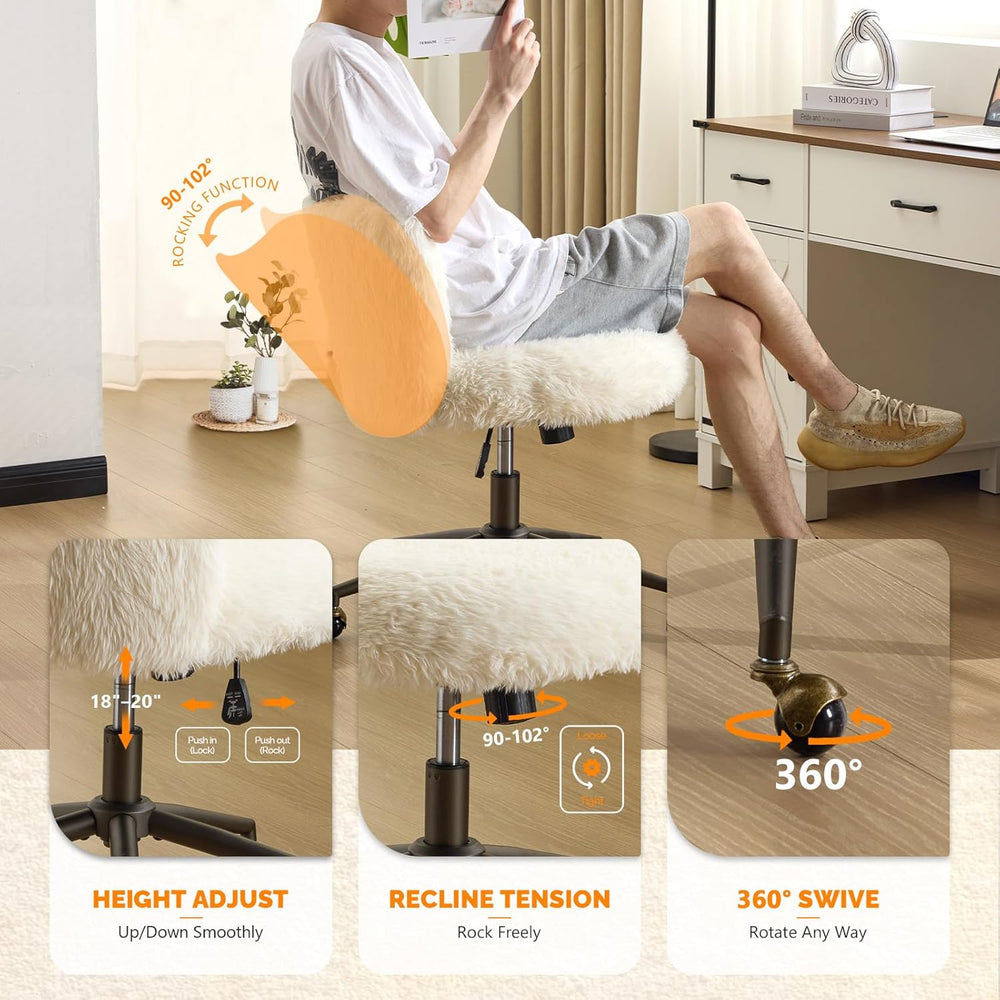 VINGLI Plush Upholstery Vanity Desk Chair with Curved Back & 90-102° Tilt...