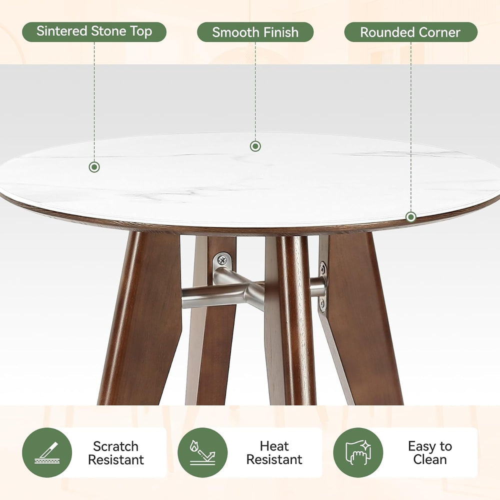 31.5" Round Dining Table, Modern Sintered Stone Kitchen Table with Solid...