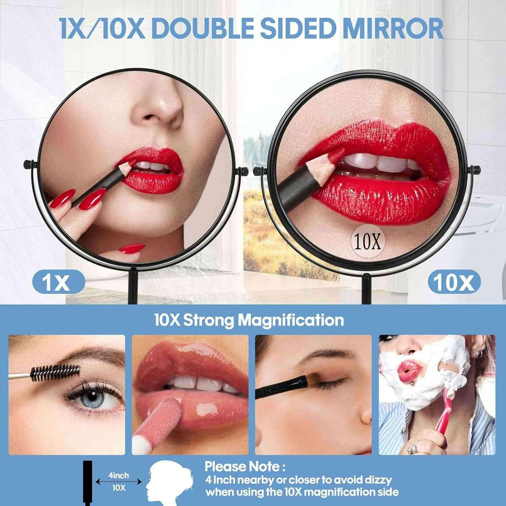 Large Size Tabletop Makeup Mirror with Magnification, 9-Inch Double-Sided 360...