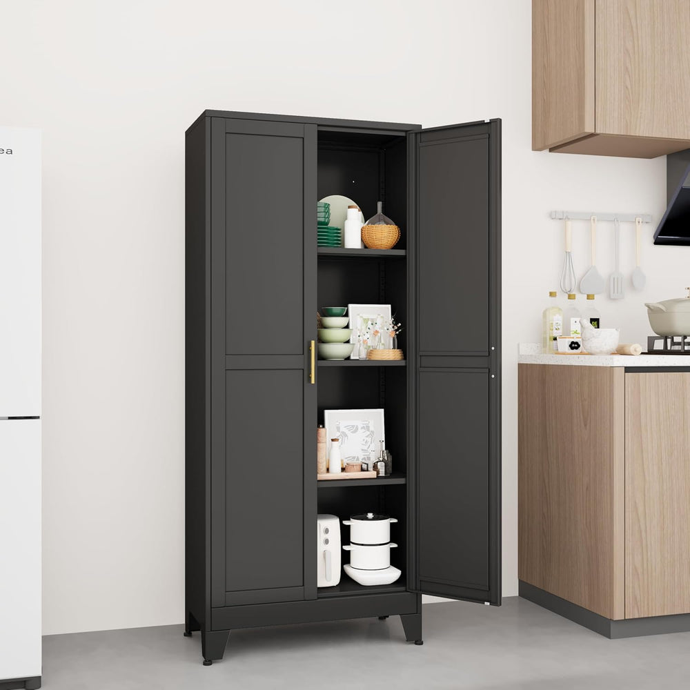 Metal Storage Cabinet with Doors and Shelves, 61.02" Tall Kitchen Pantry...