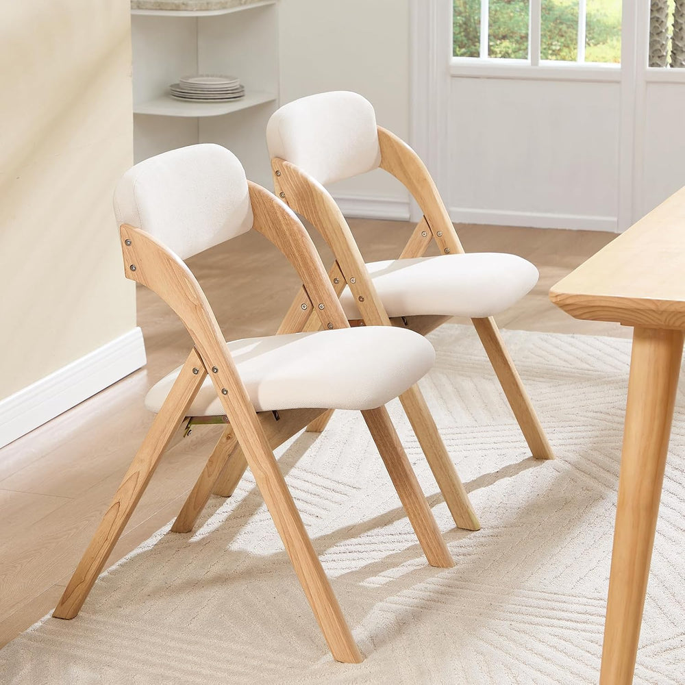 Folding Chairs with Cushion Set of 4,Linen Padded Foldable Dining Chairs, Raw...