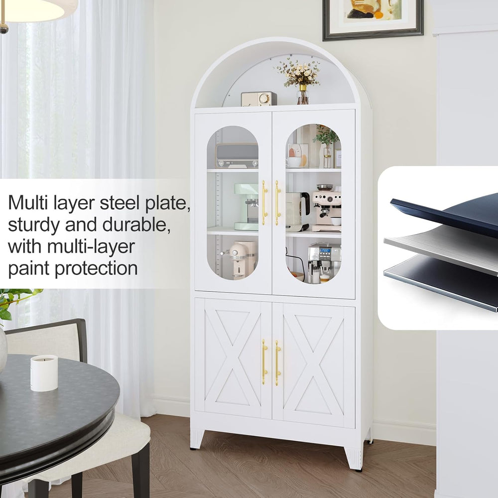 erosoei 73" H Metal Tall Arched Kitchen Pantry Cabinet, Modern Farmhouse...
