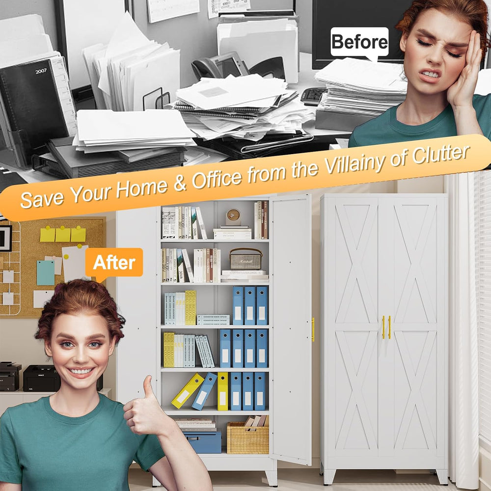 75.2" Tall Metal Kitchen Pantry Storage Cabinet, Freestanding Cupboard w...