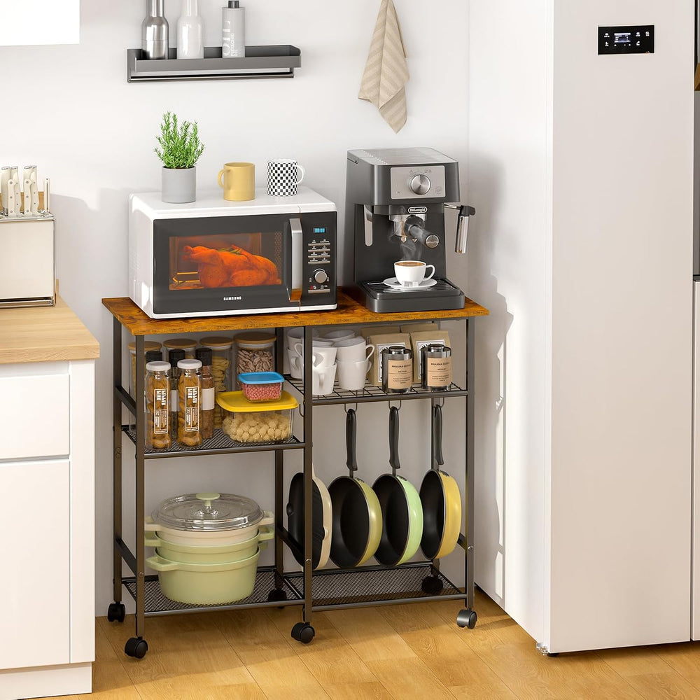 ThreeHio Rolling Kitchen Microwave Cart, 3-Tier Microwave Stand with Adjustab...