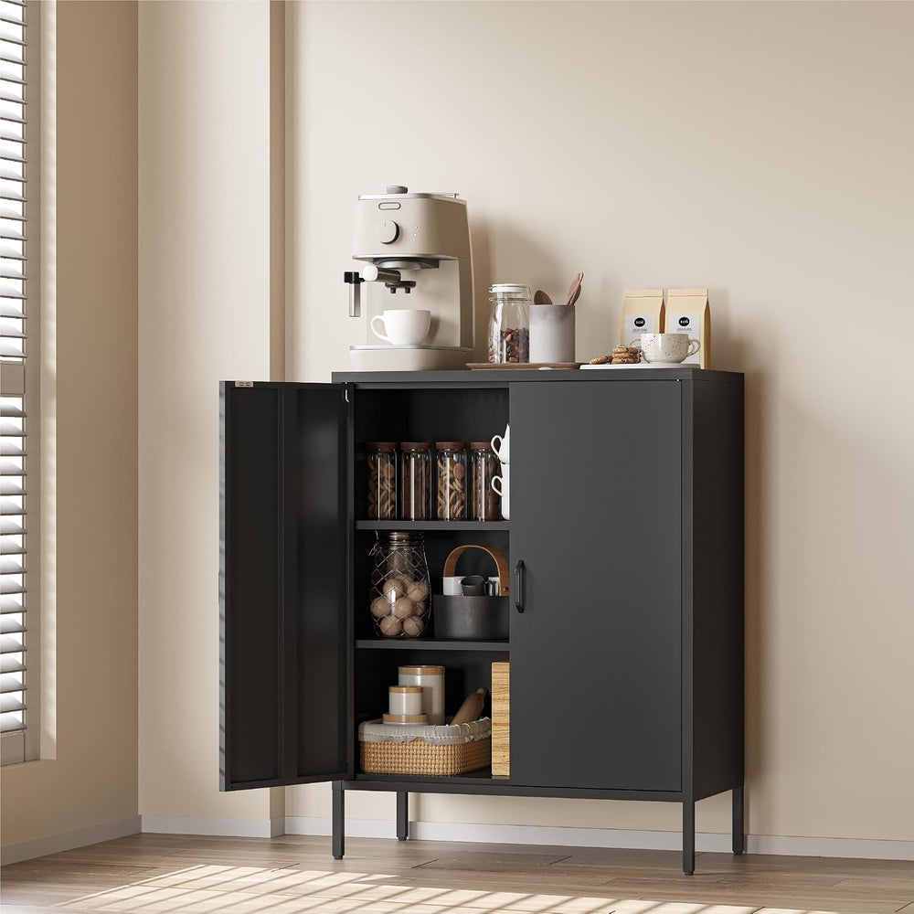 COFaR Black Metal Storage Cabinet, 40” Industrial Kitchen Organizer & Buf...
