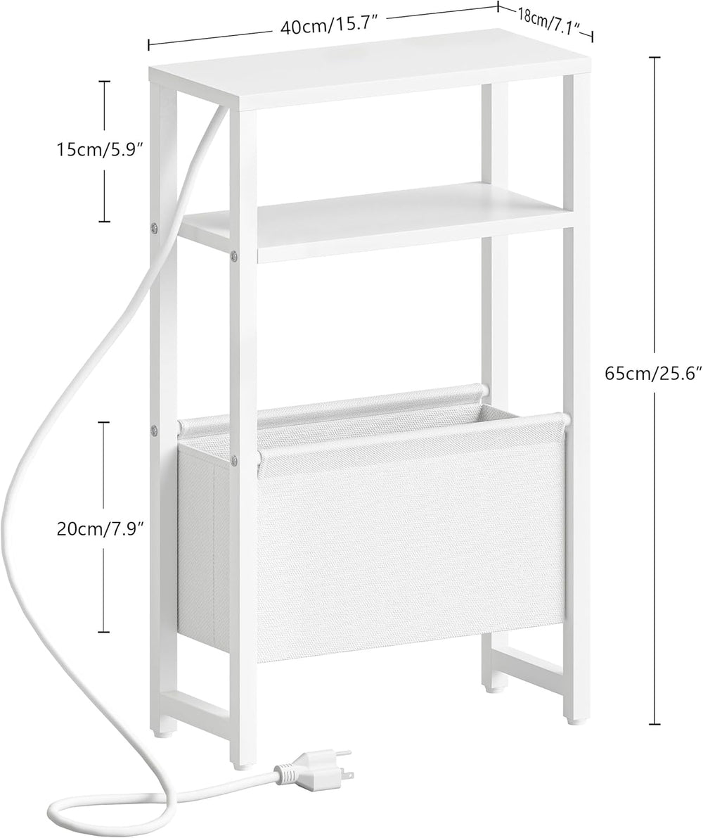 Narrow Side Table with Charging Station Slim End Table Sofa with Magazine Rac...