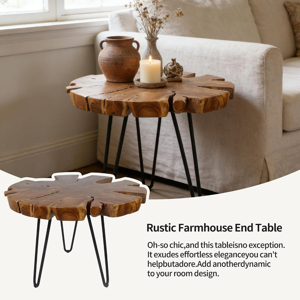 DUHOME Natural Live Edge Side Table - One-of-a-Kind Solid Wood Slab with Uniq...
