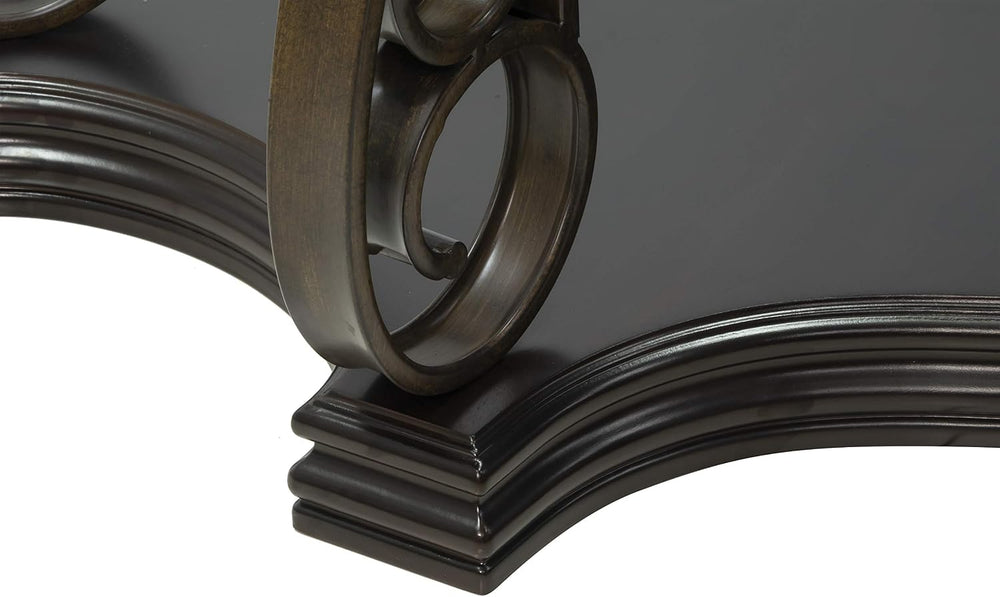 SSLine Vintage Curved Wood Console Table,Tempered Glass Top & Marble Shel...