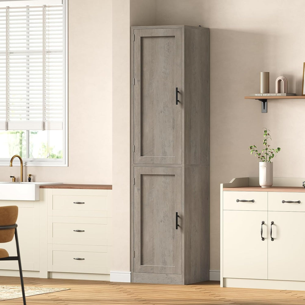 Itaar Narrow Kitchen Pantry Cabinet with 3 Door Shelves & 3 Drawer, Grey ...